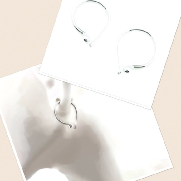 Small Sized 1/2” 925 Sterling Silver Ball End Sleeper Hoop Earrings with a Tail - Picture 1 of 7